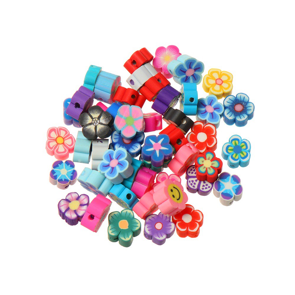 Bộ 50 Hạt Đất Sét Hình Trái Tim/Hoa Mận 10mm Làm Trang Sức Thủ Công