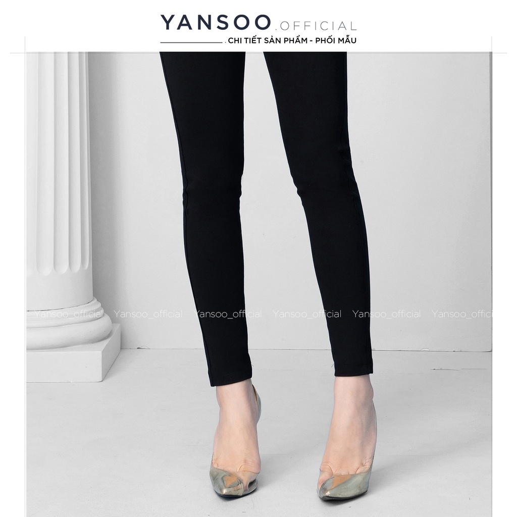 Quần tregging nữ Yansoo lưng cạp cao dài dáng thun ôm bó legging skinny vải giữ nhiệt màu đen Q13