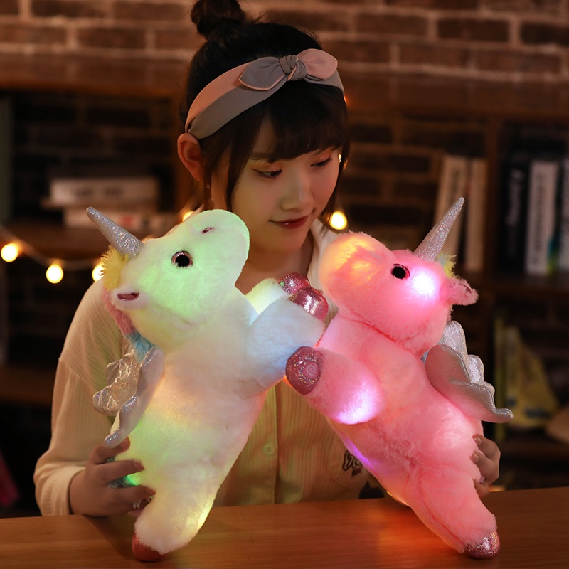AIXINI ❤38cm Colorful LED Unicorn Plush Toys Glowing Stuffed Animals Pink Unicornio Horse Toy Cute Light Up Doll Kids Girls Xmas