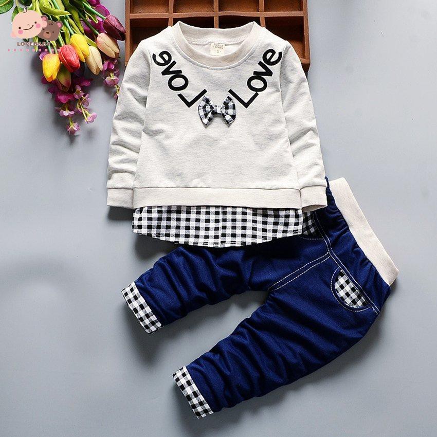 Set 2 Món Áo Sơ Mi Tay Dài Phối Quần Dài Vải Cotton Thời Trang Cho Bé Trai