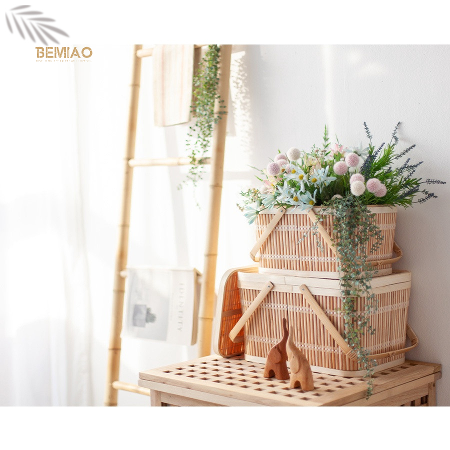 Giỏ mây tre đan có nắp Hàng xuất khẩu Mỹ, đựng đồ Tết, rượu, hoa quả, bánh kẹo Bemiao Shop