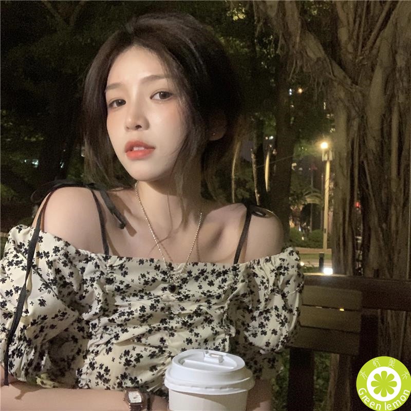 Áo chiffon trễ vai dáng rộng in hoa thời trang quyến rũ cho nữ