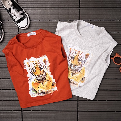 Áo thun ba lỗ sát nách in mặt Hổ chất liệu cotton 4 chiều thoáng mát cho bé trai từ M040