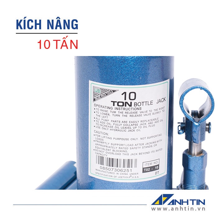 Con đội 10 tấn | Kích nâng xe ô tô xe tải | Kích thủy lực | 10 tấn | Chiều cao nâng 125mm | Chiều cao ren 60mm