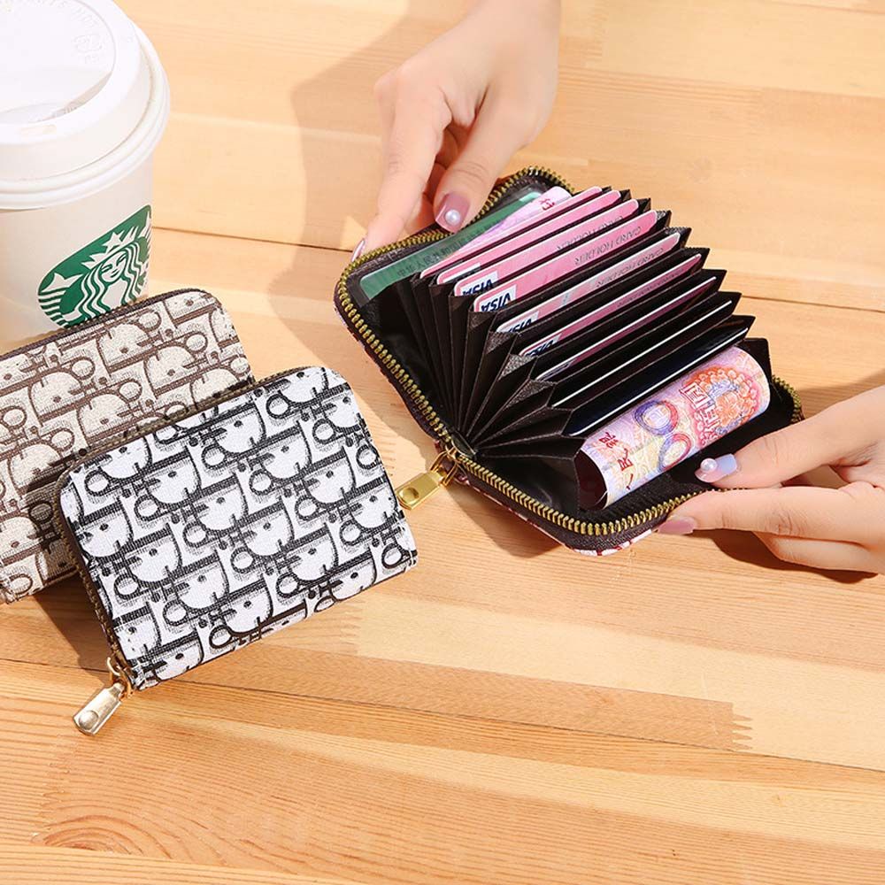 Ví da PU mini có khóa kéo họa tiết chữ D phong cách cổ điển thời trang dành cho nữ