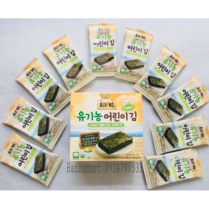 Rong biển tách muối hữu cơ Alvins ăn liền cho bé Hàn Quốc