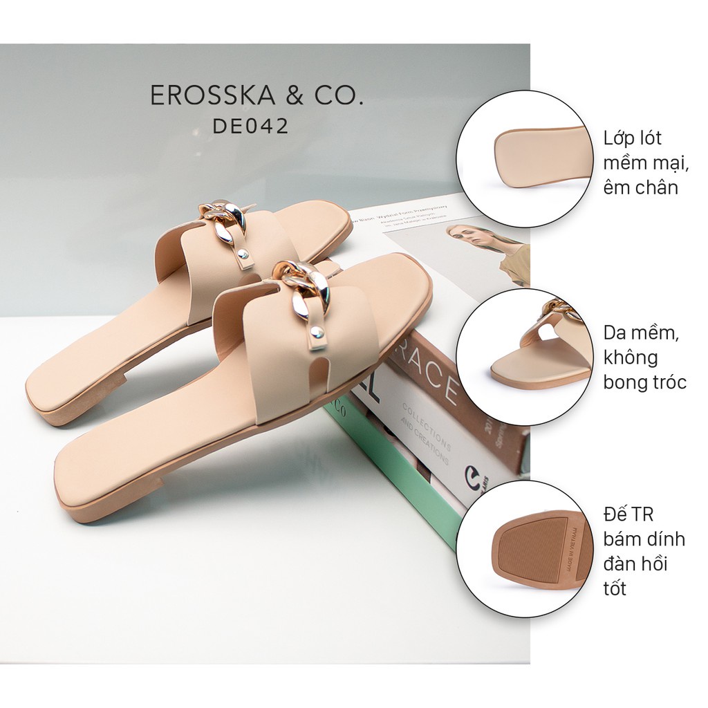 Erosska - Dép quai xích thời trang 2022 quai ngang màu nude - DE042