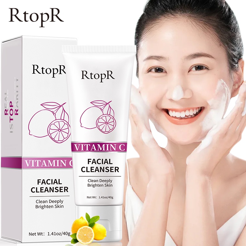 Sữa Rửa Mặt Tạo Bọt Vitamin c RtopR Cải Thiện Da Mụn Đầu Đen Kiềm Dầu Làm Sạch Da Lỗ Chân Lông Hỗ Trợ Da Dầu/ Da Khô/ Da Hỗn Hợp Cleanser Sâu Kiềm Dầu Cho Da Mụn Deep Cleansing Foam 40g