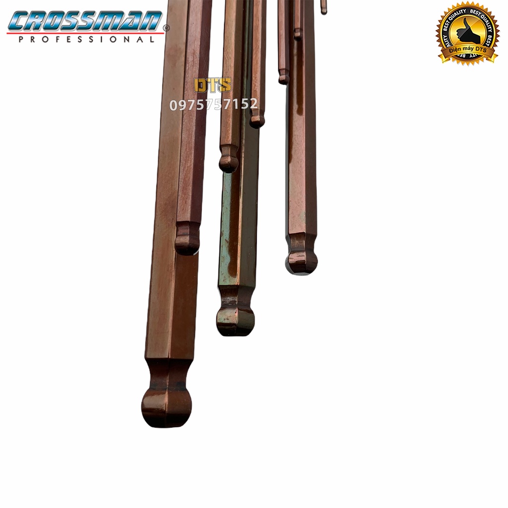 Bộ lục giác bi hệ inch 9 chi tiết Crossman 66-199 1/16&quot; - 3/8&quot; bộ khóa lục giác bi thân dài thép cứng cao cấp