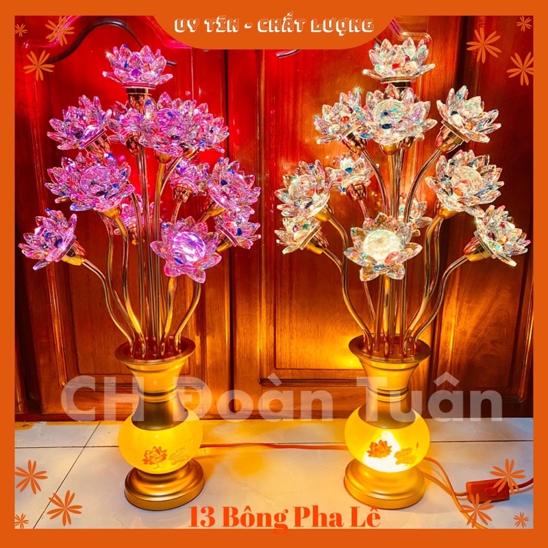 MỘT CẶP ĐÈN BÌNH BÔNG PHA LÊ CAO CẤP (13 BÔNG)