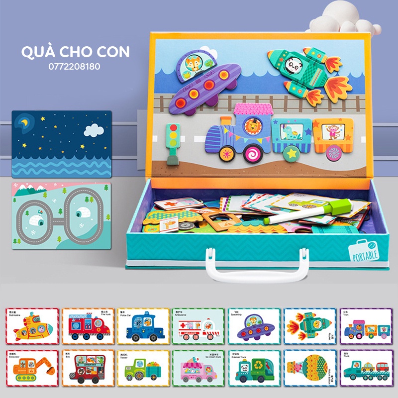 BỘ XẾP HÌNH NAM CHÂM CHỦ ĐỀ PHƯƠNG TIỆN GIAO THÔNG CHO BÉ