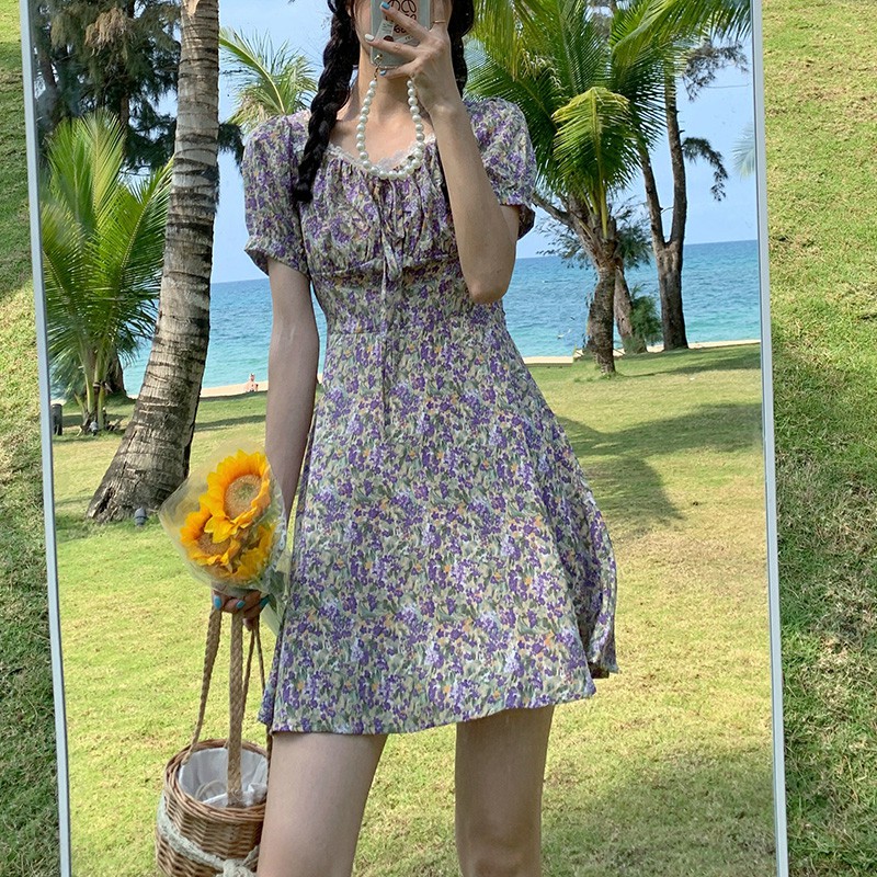 Xiaozhainv Đầm Ren Cổ Vuông Phong Cách Retro | BigBuy360 - bigbuy360.vn