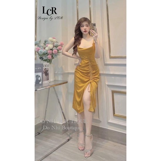 Đầm body 2 dây, váy nữ body hở lưng 1 màu chất mềm mại rút dây đằng trước