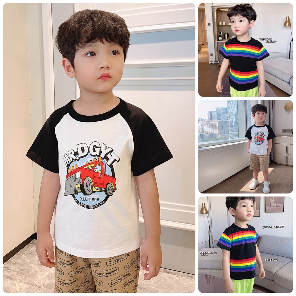 AT43 Size90-130 (9-27kg) Áo thun bé trai xiliba 100% cotton Thời trang trẻ Em hàng quảng châu