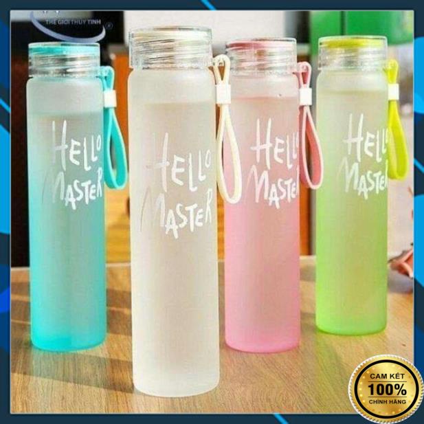Bình thủy tinh đựng nước Hello Master 450ml, Bình nước thủy tinh cho học sinh