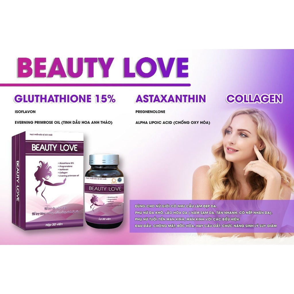 Viên uống đẹp da, tăng cường chức năng sinh lý nữ BEAUTY LOVE, hộp 30 viên