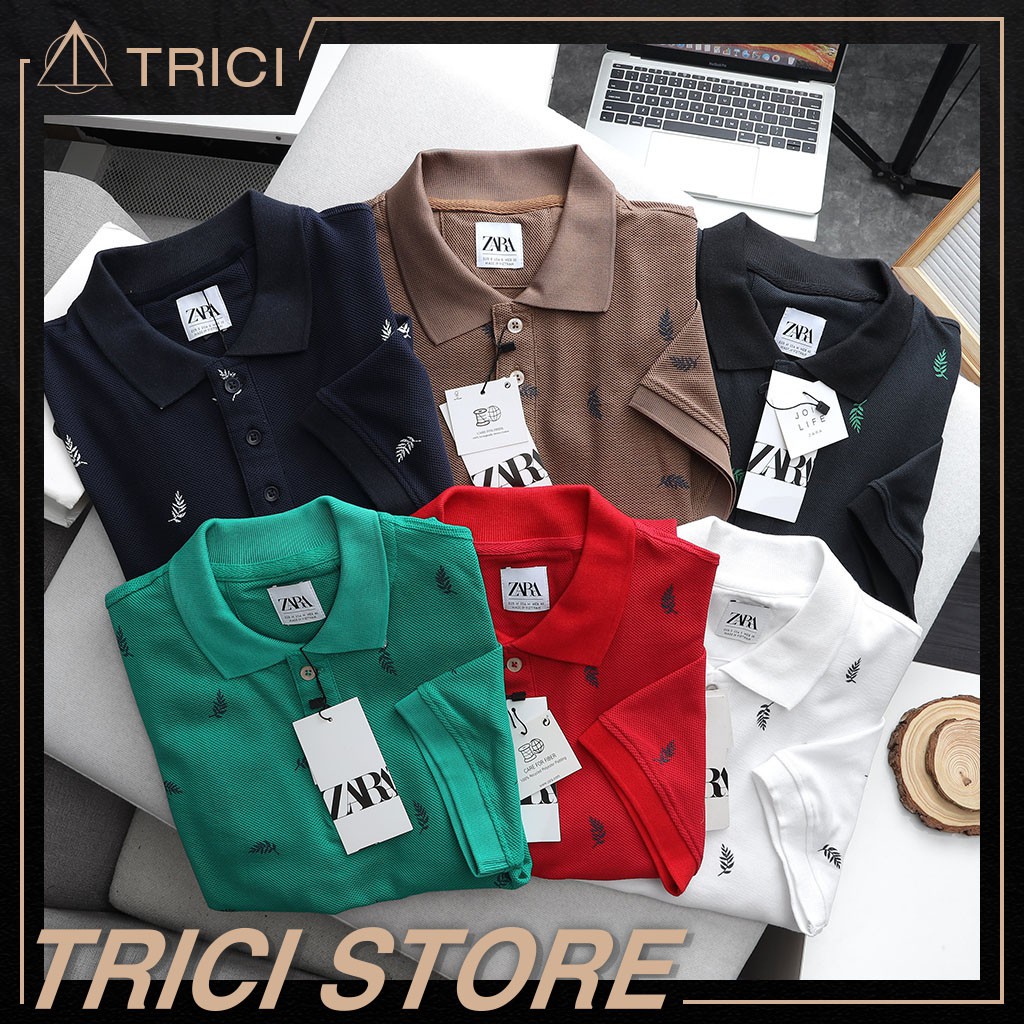 Áo polo nam Zara hàng vnxk xuất dư cambodia họa tiết lá | BigBuy360 - bigbuy360.vn