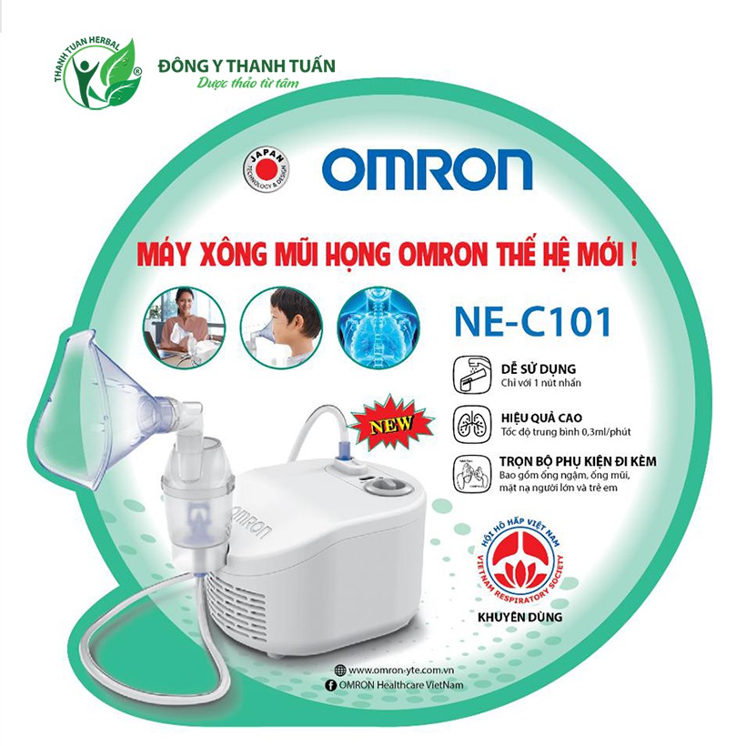 [Cao cấp] Máy xông mũi họng Omron NE-C101 Nhật Bản chính hãng + Tặng kèm nhiệt kế điện tử đầu mềm Takano