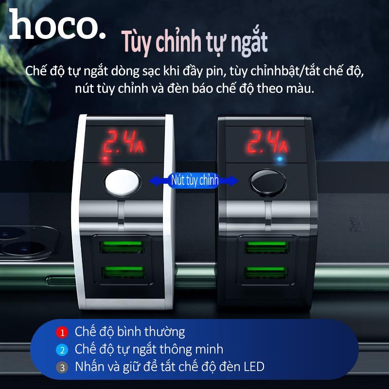 Củ Sạc Nhanh Hoco HK5 - Tự Ngắt Khi Pin Đầy Thông Minh, Trang Bị Màn Hình Led Và Công Tắc Hiện Đại