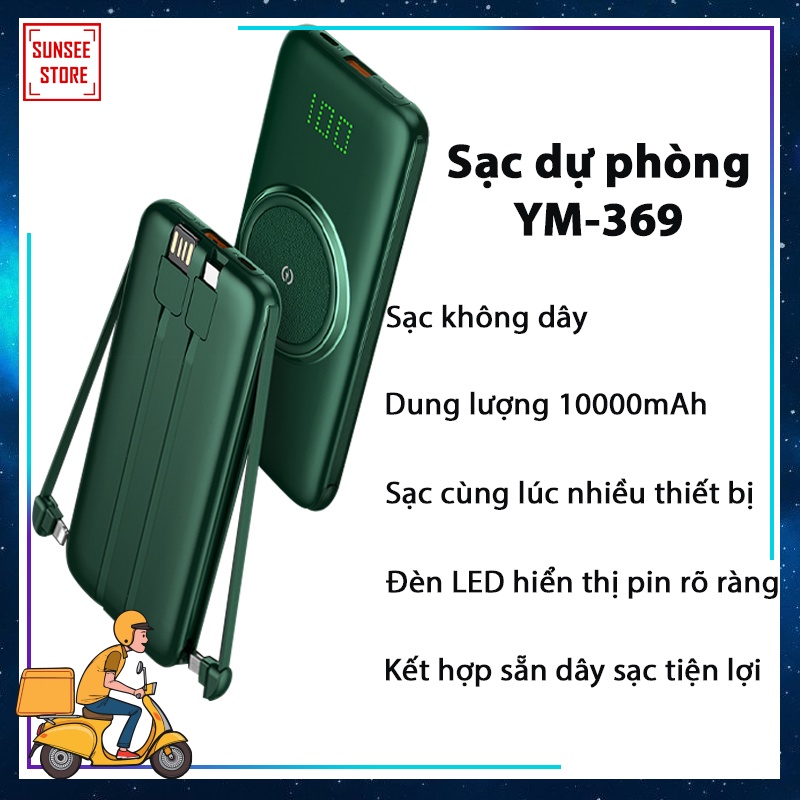 Sạc dự phòng 10000mAh tích hợp sạc không dây, tích hợp dây sạc 4 cổng sạc ra tiện lợi, sạc cùng lúc nhiều thiết bị-KBY-3
