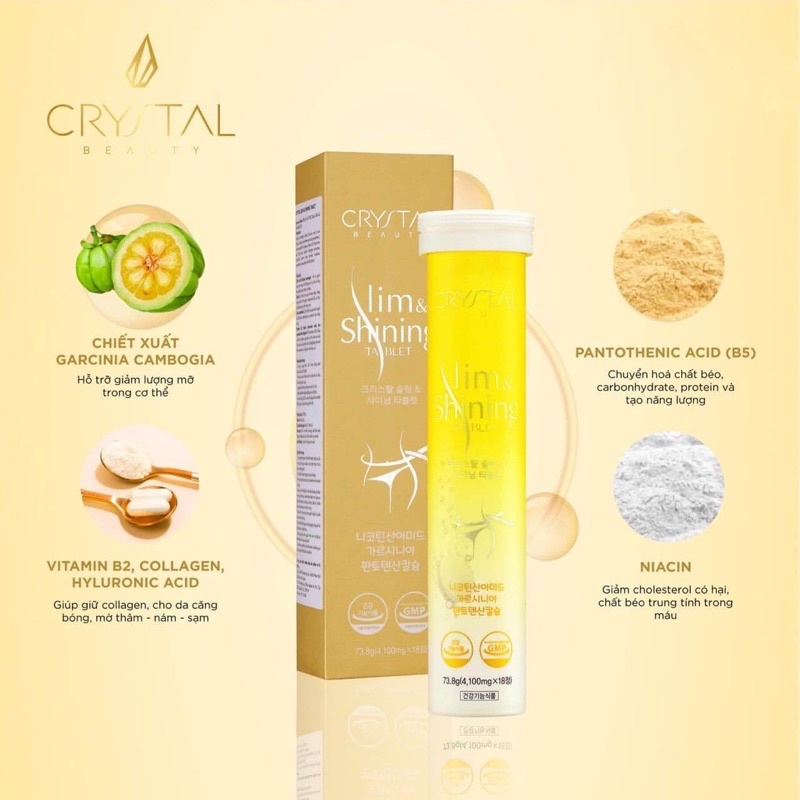 Viên Sủi Crytal Slim &amp; Shining Tablets 18 Viên Hàn Quốc chính hãng