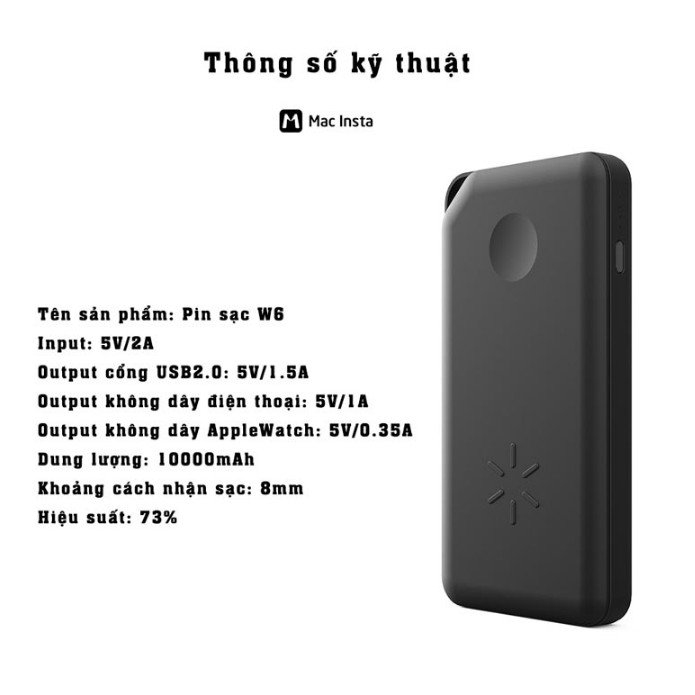 Pin sạc dự phòng không dây 10000mAh 2in1 W6 cho Iphone và Apple Watch - The Royal's