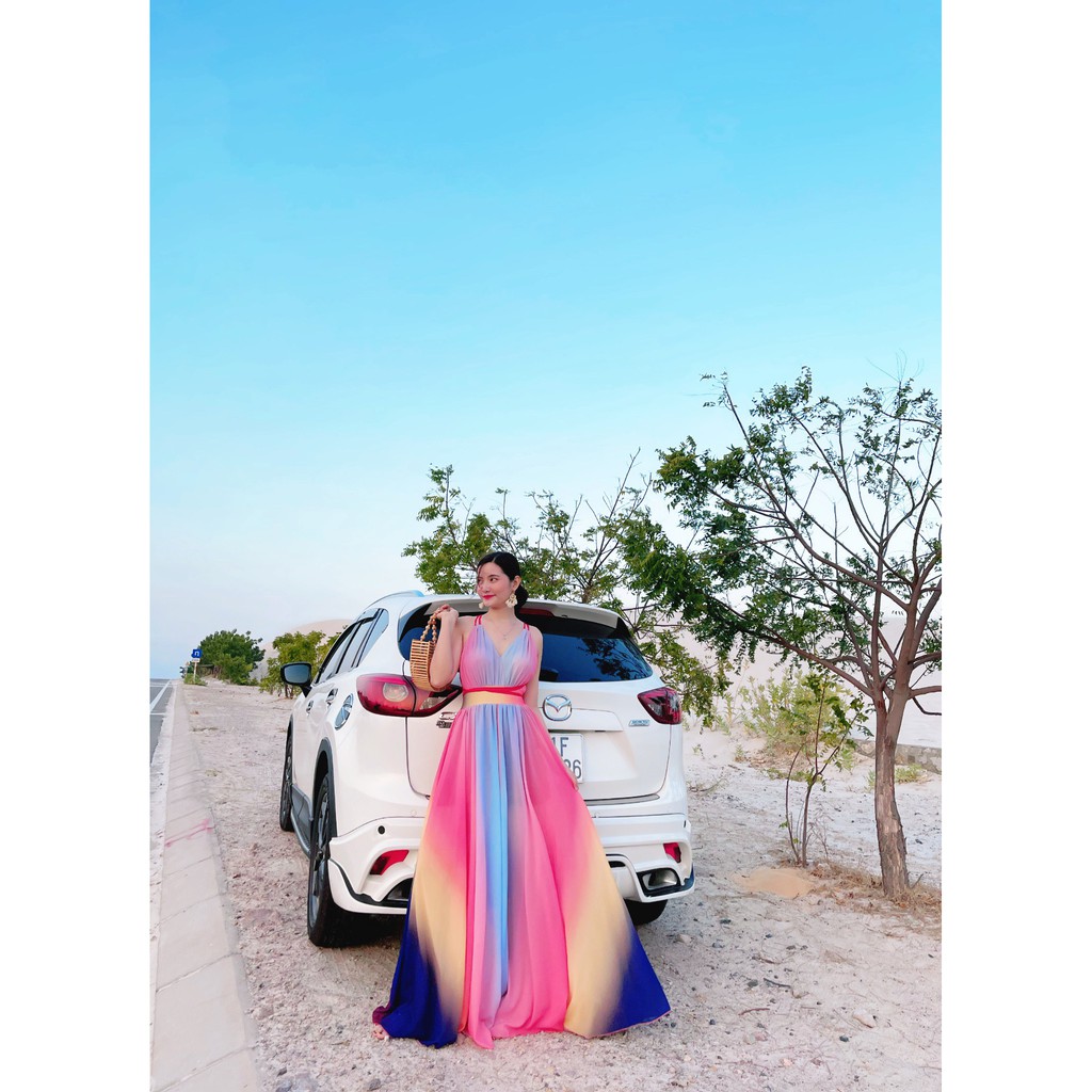 Maxi phối màu hở lưng quyến rũ  - 247sg036 | BigBuy360 - bigbuy360.vn