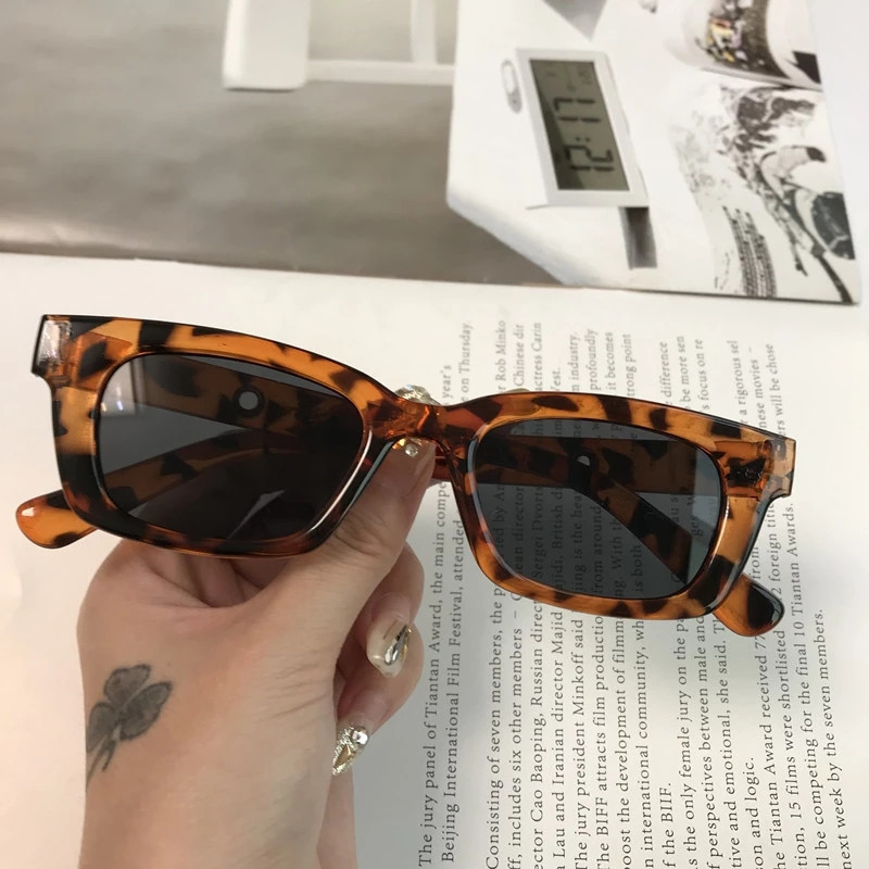 New Harajuku Style Hip-hop Sexy Leopard Print Rectangular Small Frame Men and Women with The Same Style Hot Selling Wild Ins