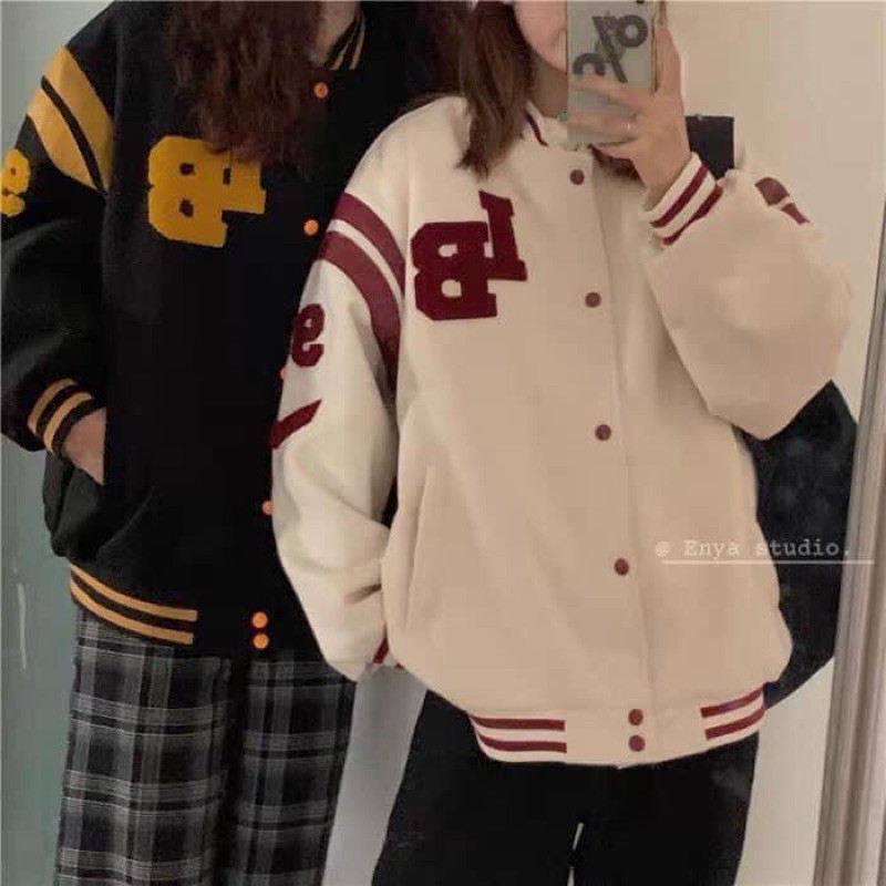 Áo khoác bóng chày viền màu có ảnh thật