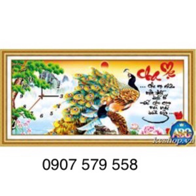 FREESHIP EXTRA - Tranh đính đá đồng hồ cha mẹ , kt: 80x40cm