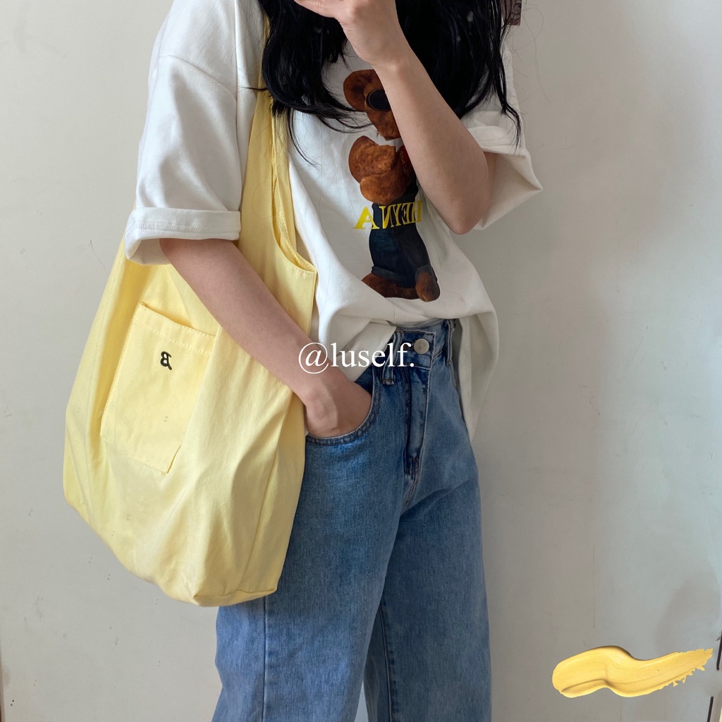 Túi Xách Canvas Màu Vàng Sữa Thời Trang Mùa Hè Cho Nữ