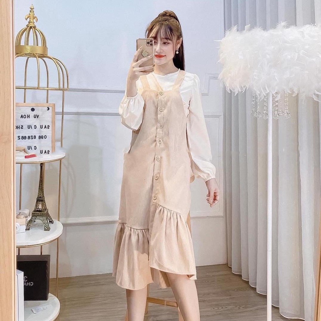 Sét Váy Yếm Bầu Dài Tay,Chất Nhung Tăm,Váy Bầu Đi Chơi,Dự Tiệc Công Sở Thu Đông V0014 Mama Store99