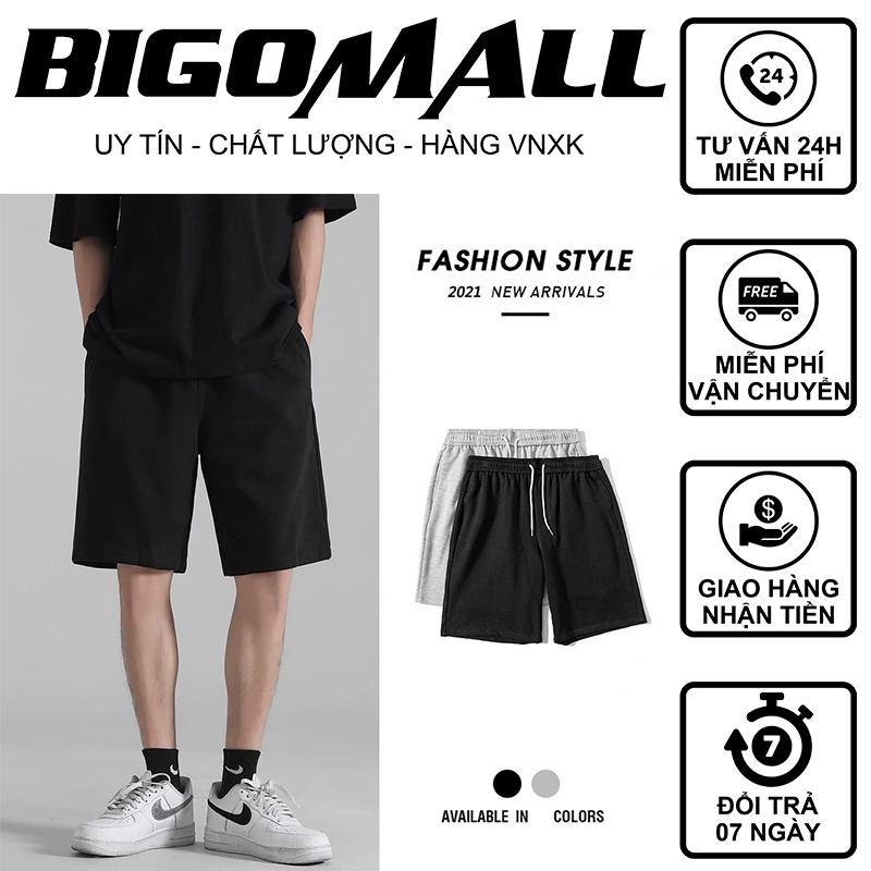 Quần Short Nam Nữ Màu Trơn Basic BIGOMALL - Quần Sooc Đùi Thun Đen Trắng Xám Hàn Quốc Ulzzang Cháy Phố Freesize 65kg