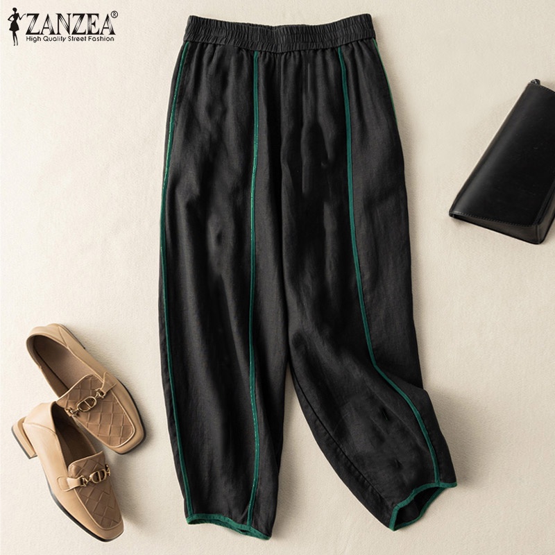 Quần dài ZANZEA lưng thun ống rộng có túi thời trang dành cho nữ