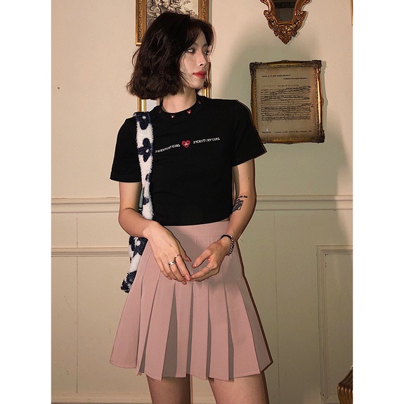 Áo Thun Croptop Tay Ngắn Dáng Ôm Thêu Chữ Thời Trang Cho Nữ