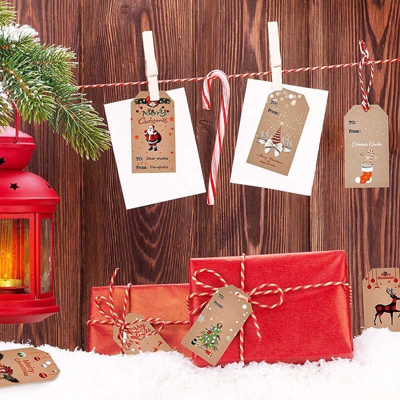 Set 100 thẻ giấy in chữ Merry Christmas dùng để trang trí quà giáng sinh