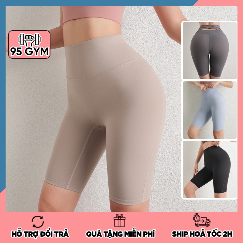Quần tập gym yoga nữ 95Gym QL12 dáng ngố lửng chất thun mềm cạp cao nâng mâng