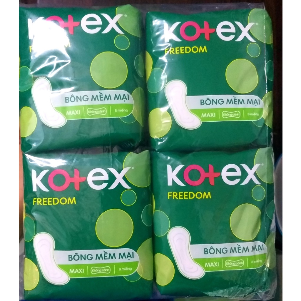 {MẪU MỚI}- Combo 8 Gói Băng Vệ Sinh Kotex Freedom Maxi Dày Không Cánh Mặt Bông 23cm