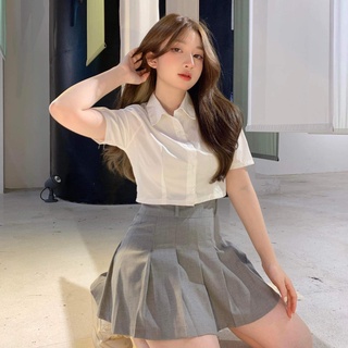 Áo sơ mi dáng croptop mềm Popi Mayberoom