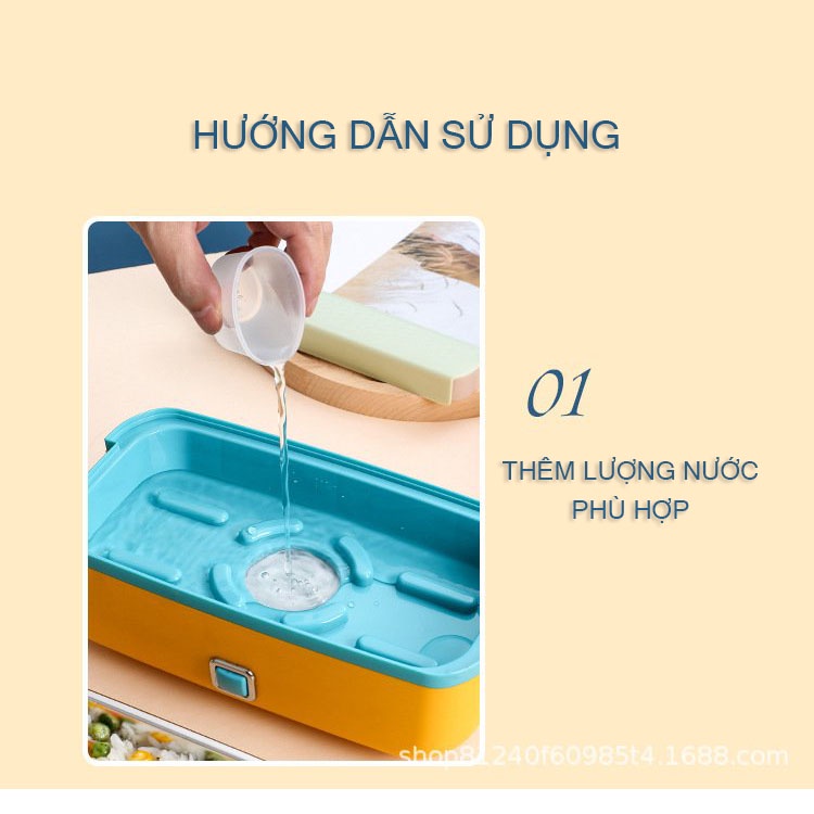 Hộp cơm văn phòng cắm điện tự sôi hâm nóng đồ ăn 2 tầng, nhỏ gọn, làm nóng nhanh, khay inox 304 không han gỉ