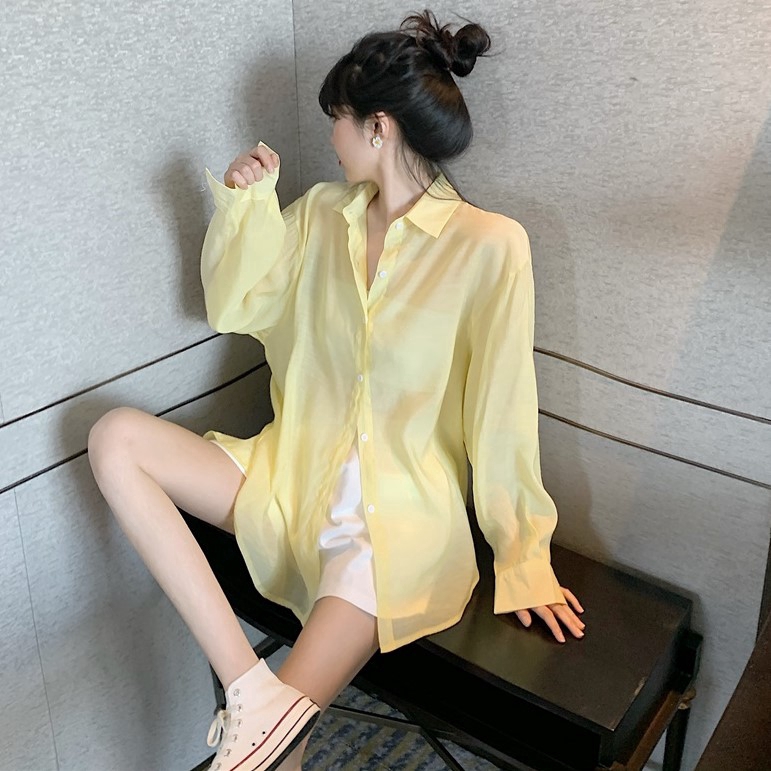 Áo sơ mi IELGY tay dài chống nắng dáng rộng phối dây đeo sau lưng thời trang