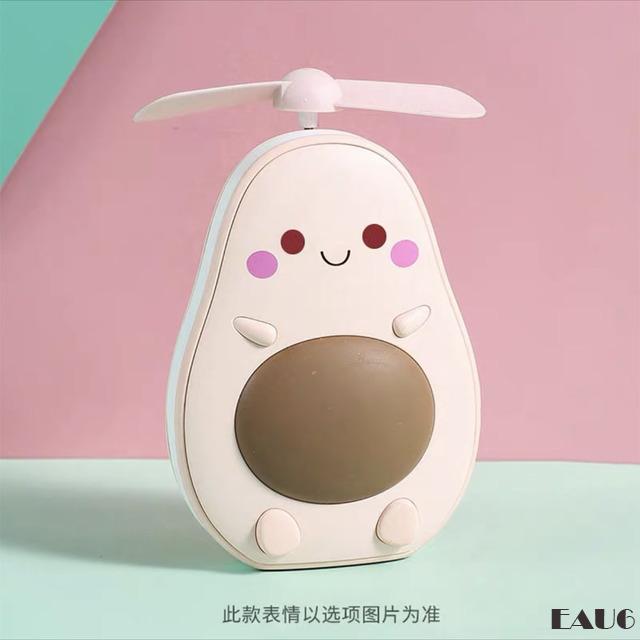 Quạt mini hình trái bơ , trái đào dễ thương có đèn LED đa năng E6