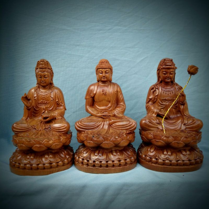 Tây Phương Tam Thánh - Gỗ Bach Xanh - Cao 15cm