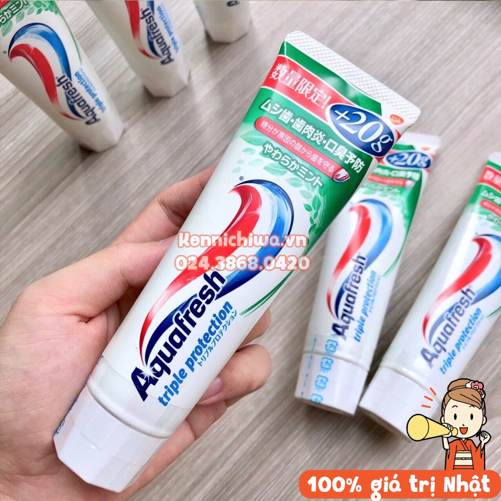 [Hàng Nhật] Kem đánh răng AQUAFRESH 140g | Trắng răng, bảo vệ nướu, ngừa hôi miệng, hương bạc hà và trà xanh tươi mát