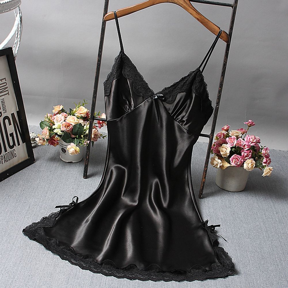 Đầm ngủ lụa satin phối ren quyến rũ cho nữ