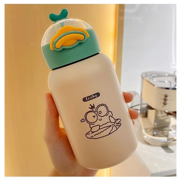 Bình nước giữ nhiệt cute cho bé lõi inox có ống hút dung tích 420ml hình ngô nghĩnh MiibooShi D2.075.VA