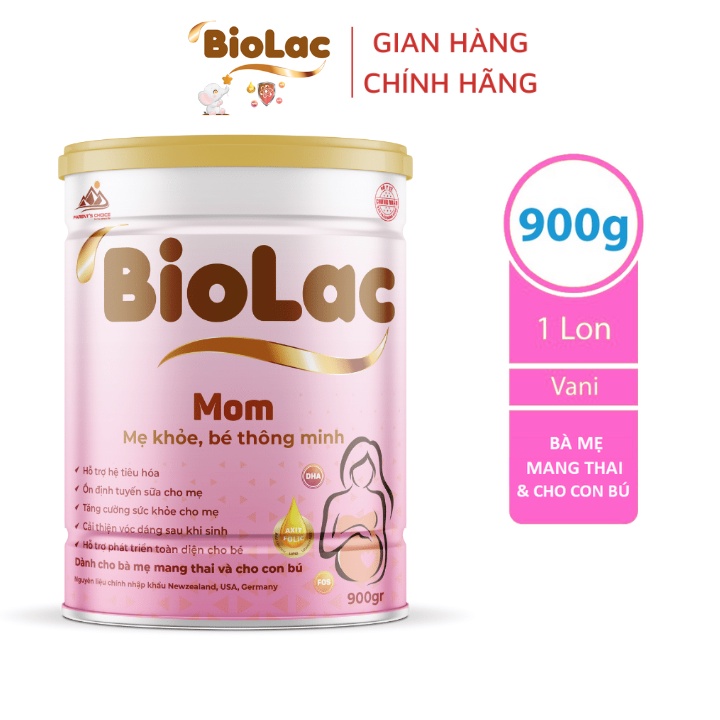 Sữa bột cho bà bầu và cho con bú Biolac Mom 900gr