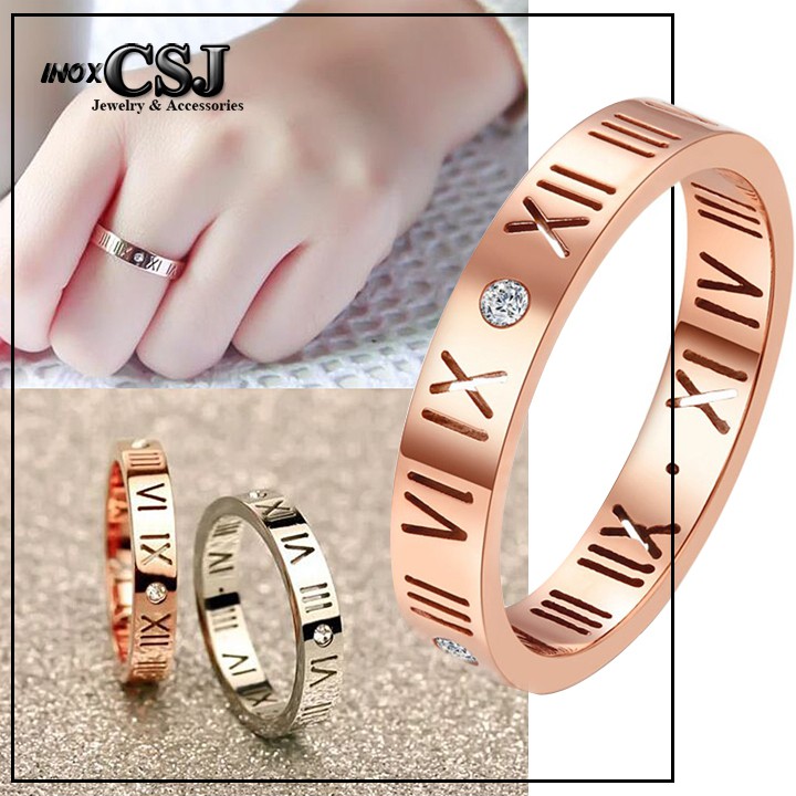 NHẪN TITAN SỐ LA MÃ MÀU HỒNG ĐẸP KHÔNG ĐEN - tặng hộp đựng nhẫn xinh xắn