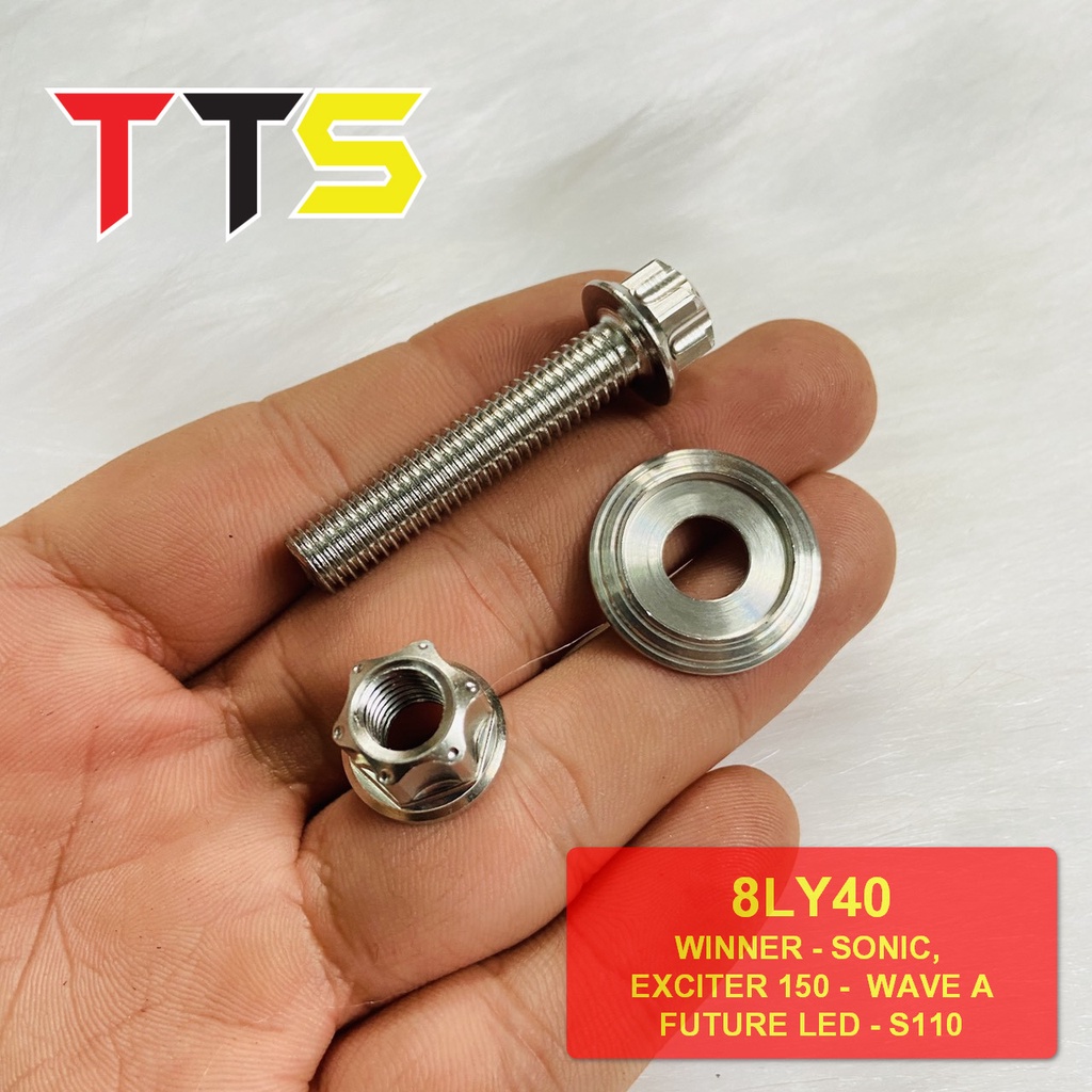 ( 8ly40 ) Ốc treo pô kèm lông đền và tán SALAYA INOX 304 sử dụng cho EX150, WINNER, SONIC, FU LED, S110