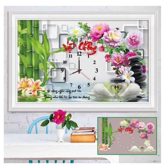 Tranh đính đá Vợ chồng đồng hồ Y8066 (75*50cm)